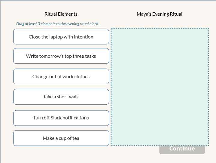 Section 3 — Drag-and-drop evening ritual builder