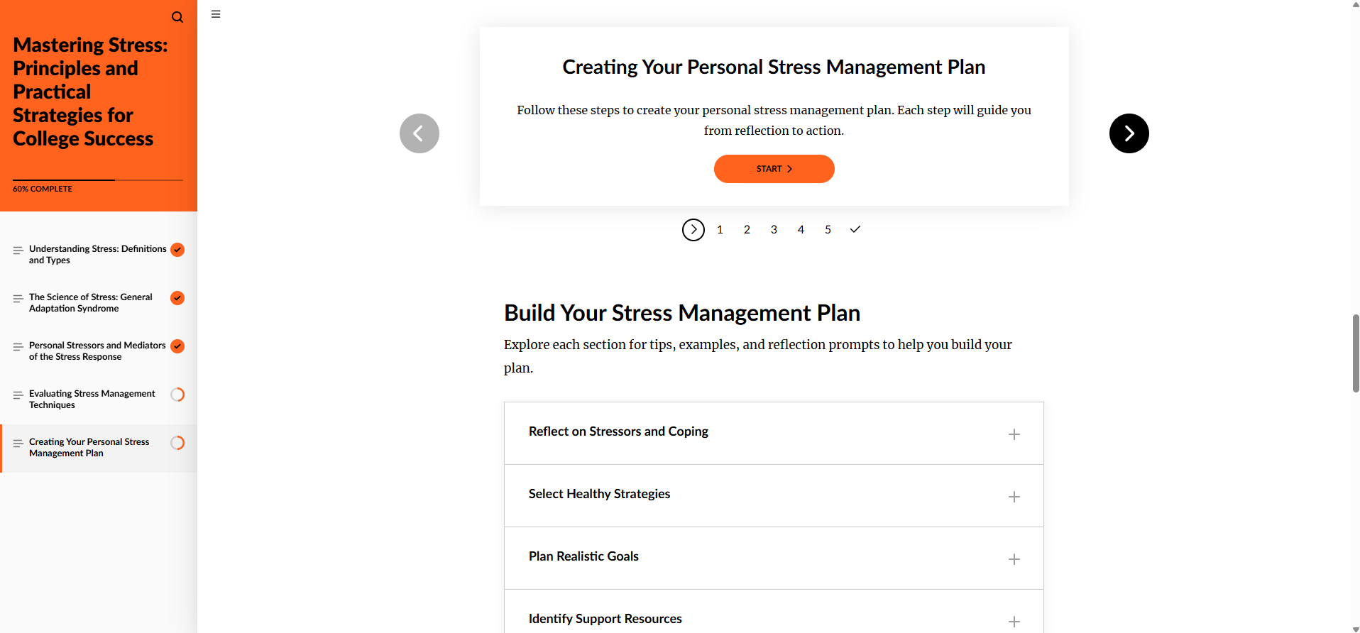 Section 5 — Personal stress management plan builder